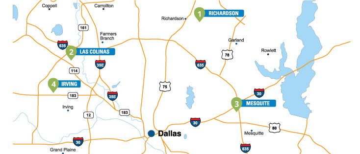 map of Sanitas locations in Dallas county